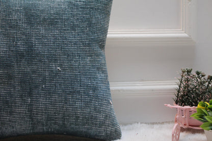 Handmade Kilim Pillow Cover: Upcycled Woven Rug, Blue, 16x16 inch