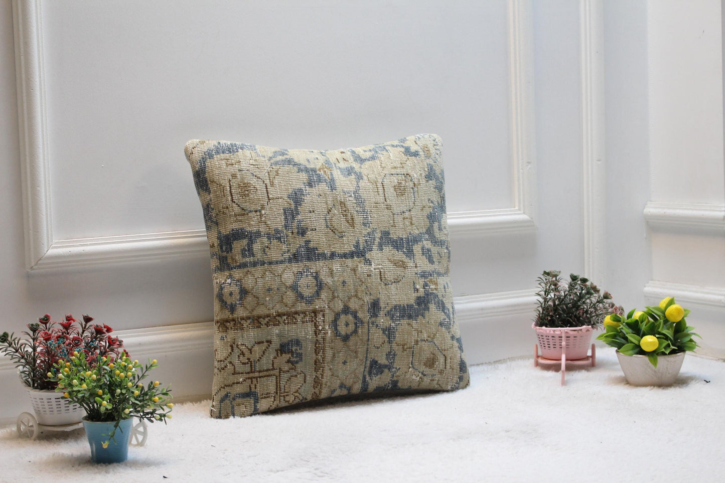 Handmade Turkish Rug Pillow Cover: Boho Home Decor, 16x16 inch
