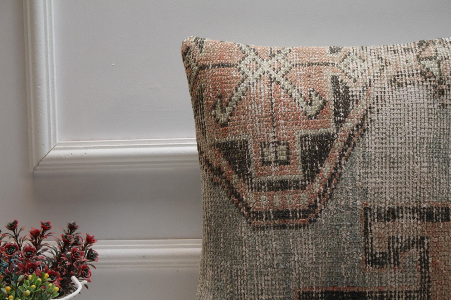 Handmade Kilim Pillow Cover: Upcycled Woven Rug, Boho Throw Pillow (16x16 in)
