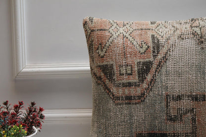 Handmade Kilim Pillow Cover: Upcycled Woven Rug, Boho Throw Pillow (16x16 in)