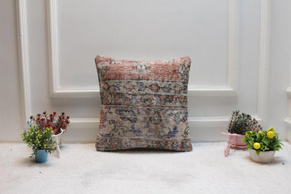 Handmade Turkish Rug Pillow Cover: Floral Boho Decor (16x16 in)