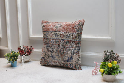 Handmade Turkish Rug Pillow Cover: Floral Boho Decor (16x16 in)
