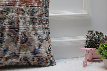 Handmade Turkish Rug Pillow Cover: Floral Boho Decor (16x16 in)