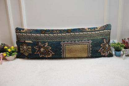 Handmade Kilim Lumbar Pillow Cover: Vintage Turkish Rug Design (12x36 in)