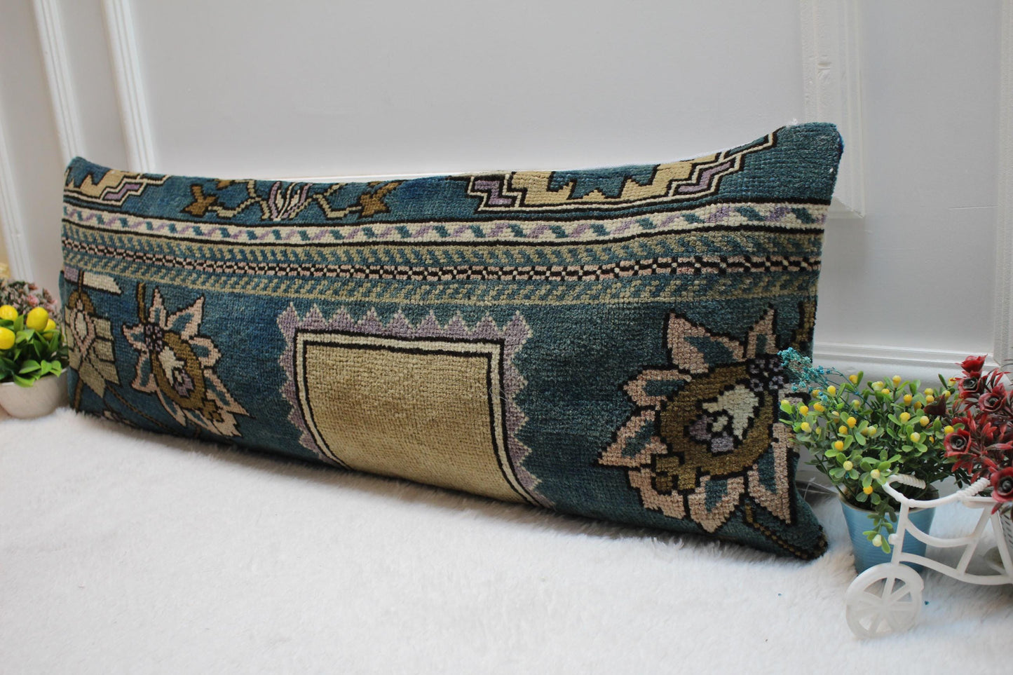 Handmade Kilim Lumbar Pillow Cover: Vintage Turkish Rug Design (12x36 in)