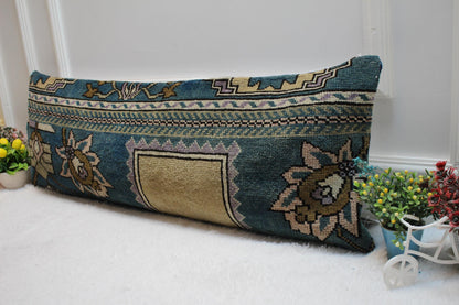 Handmade Kilim Lumbar Pillow Cover: Vintage Turkish Rug Design (12x36 in)