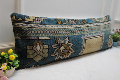 Handmade Kilim Lumbar Pillow Cover: Vintage Turkish Rug Design (12x36 in)