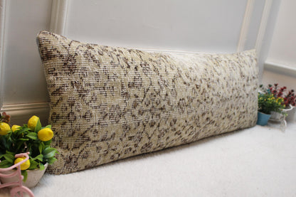 Floral Turkish Rug Lumbar Pillow Cover: Handmade Woven Pillow Case (12x36 in)