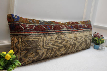 Patchwork Turkish Rug Lumbar Pillow Cover: Vintage Woven Design (12x36 in)