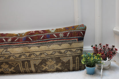 Patchwork Turkish Rug Lumbar Pillow Cover: Vintage Woven Design (12x36 in)