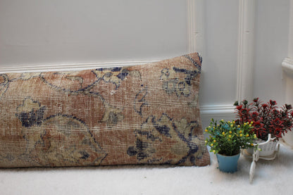 Floral Kilim Lumbar Pillow Cover: Upcycled Rug, 12x36 inch