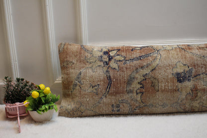 Floral Kilim Lumbar Pillow Cover: Upcycled Rug, 12x36 inch
