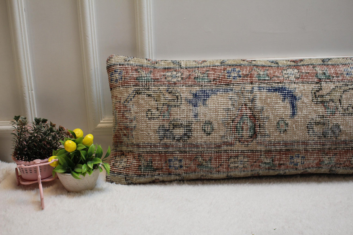 Handmade Anatolian Lumbar Pillow Cover: Vintage Turkish Rug, 12x36 inch