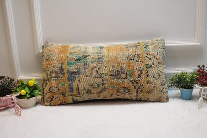 Handmade Kilim Lumbar Pillow Cover: Upcycled Rug Pillow, 12x24 inch