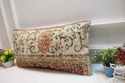 Floral Kilim Lumbar Pillow Cover: Vintage Woven Rug, 12x24 inch