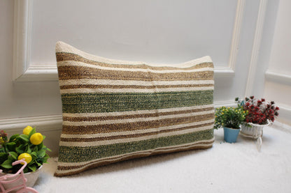 Striped Kilim Lumbar Pillow Cover: Vintage Rug Pillow, 12x24 inch