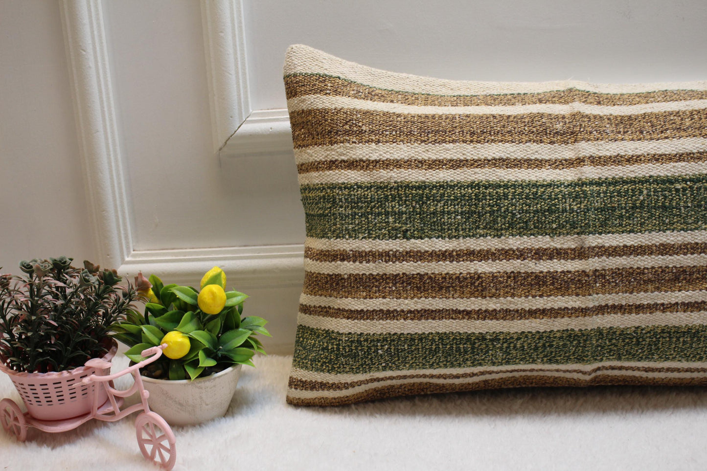 Striped Kilim Lumbar Pillow Cover: Vintage Rug Pillow, 12x24 inch