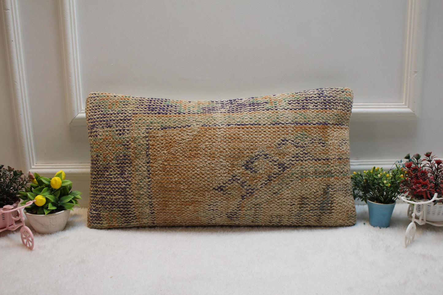 Handmade Kilim Lumbar Pillow Cover: Upcycled Woven Wool, 12x24 inch