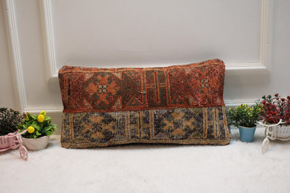 Handmade Kilim Lumbar Pillow Cover: Upcycled Anatolian Wool (12x24 in)