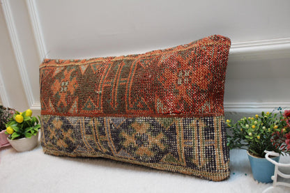 Handmade Kilim Lumbar Pillow Cover: Upcycled Anatolian Wool (12x24 in)