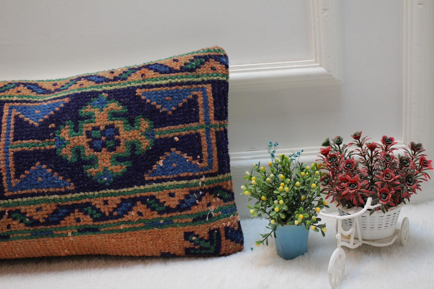 Vintage Turkish Rug Lumbar Pillow Cover: 12x24 Organic Wool Kilim Pillow