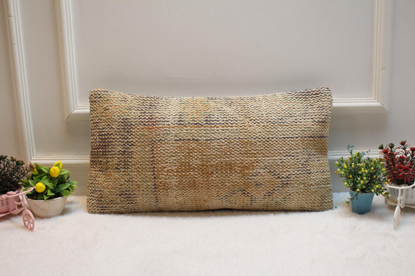 Handmade Anatolian Kilim Pillow Cover: Vintage Wool Lumbar Pillow (12X24 inc.)