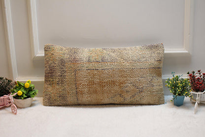 Handmade Anatolian Kilim Pillow Cover: Vintage Wool Lumbar Pillow (12X24 inc.)