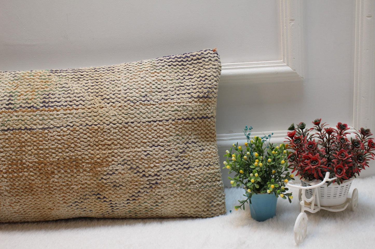 Handmade Anatolian Kilim Pillow Cover: Vintage Wool Lumbar Pillow (12X24 inc.)