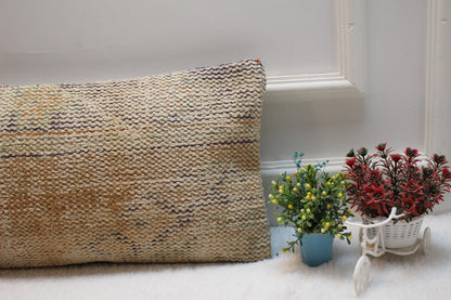 Handmade Anatolian Kilim Pillow Cover: Vintage Wool Lumbar Pillow (12X24 inc.)