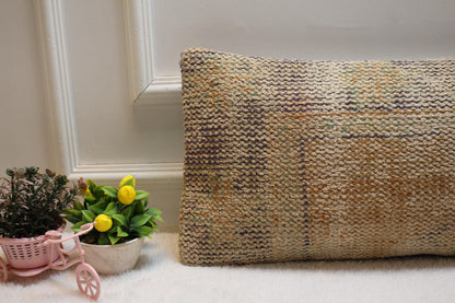 Handmade Anatolian Kilim Pillow Cover: Vintage Wool Lumbar Pillow (12X24 inc.)