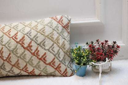 Handmade Kilim Lumbar Pillow Cover: Geometric Boho Design (12x24 in)