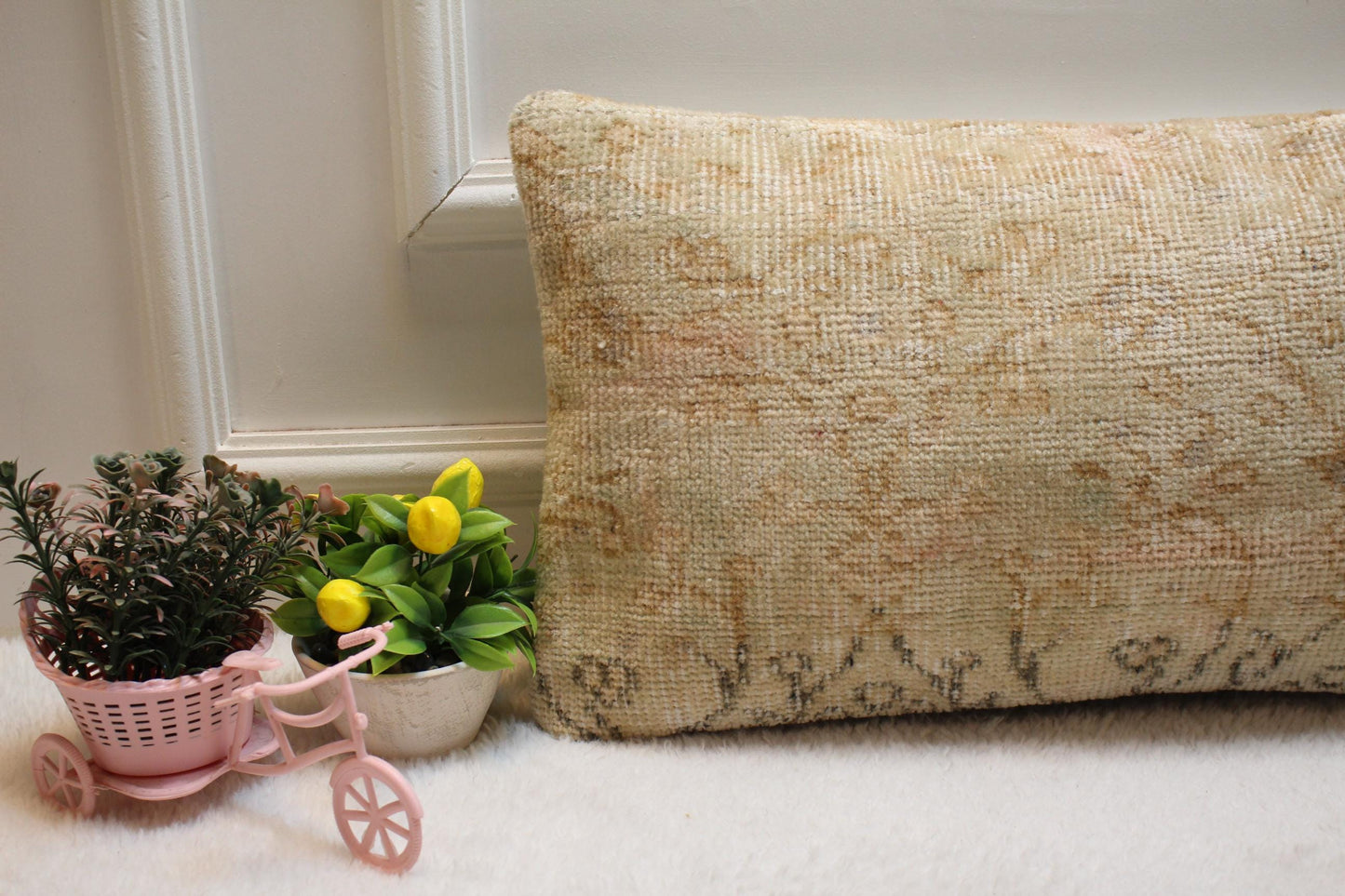 Beige Anatolian Lumbar Pillow Cover: Handmade Kilim Rug, 12x24 inch
