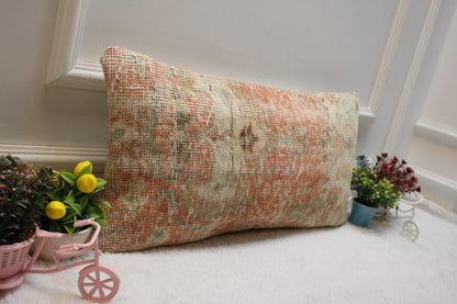 Handmade Turkish Rug Lumbar Pillow Cover: Vintage Anatolian Cushion (12x20 in)