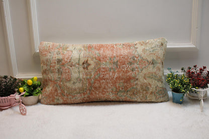 Handmade Turkish Rug Lumbar Pillow Cover: Vintage Anatolian Cushion (12x20 in)