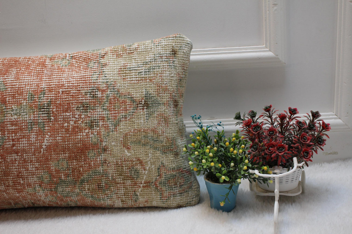 Handmade Turkish Rug Lumbar Pillow Cover: Vintage Anatolian Cushion (12x20 in)