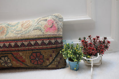 Patchwork Turkish Rug Lumbar Pillow Cover: Vintage Wool, 12x24 inc