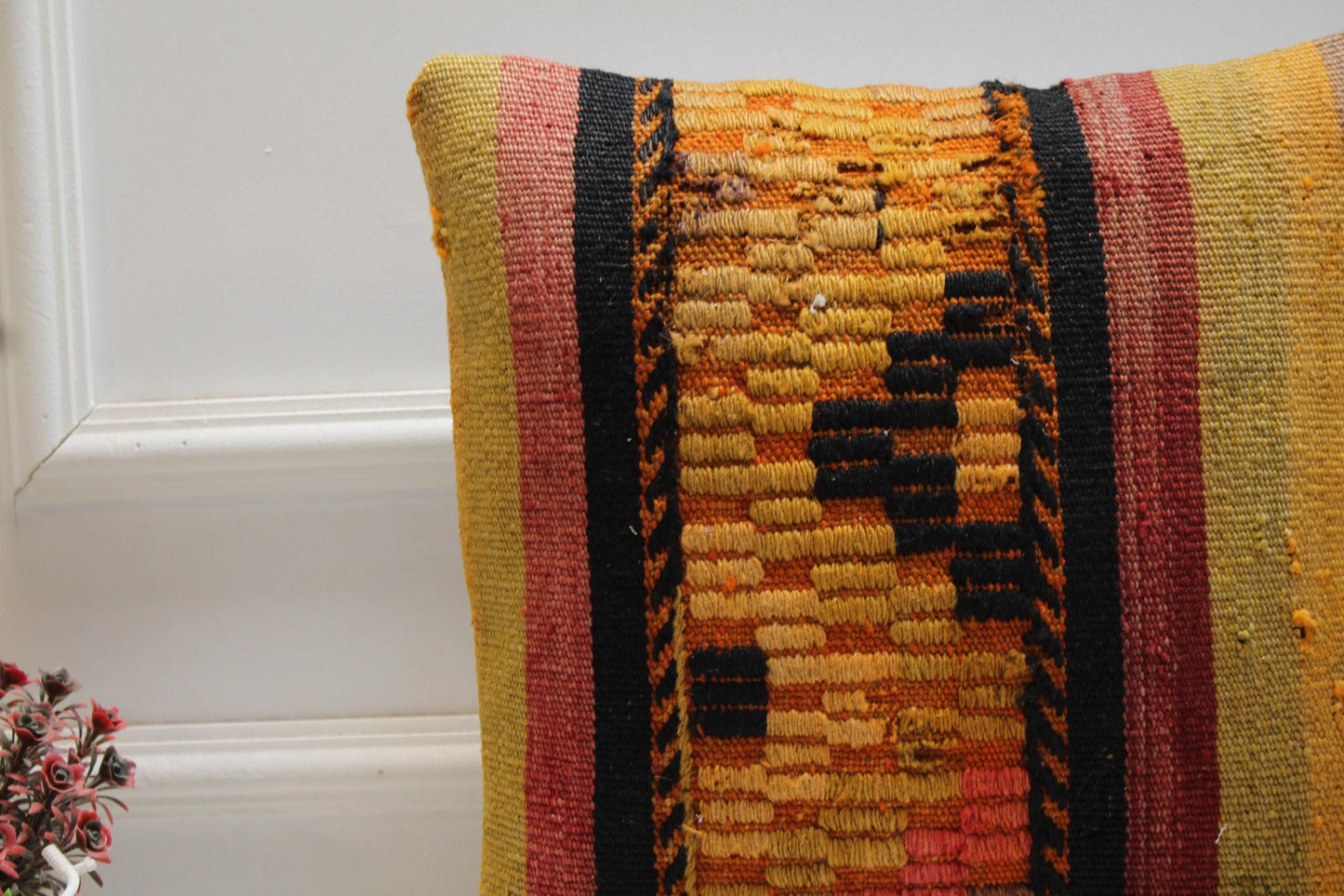 Handmade Kilim Pillow Cover: Upcycled Woven Rug, Striped Decor (16x16 Inch)
