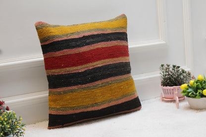 Handmade Kilim Pillow Cover 16x16: Upcycled Woven Rug