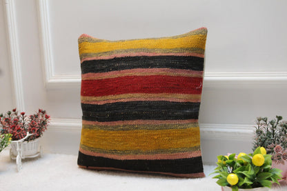 Handmade Kilim Pillow Cover 16x16: Upcycled Woven Rug