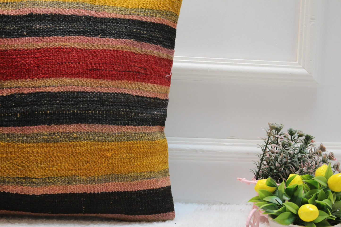 Handmade Kilim Pillow Cover 16x16: Upcycled Woven Rug