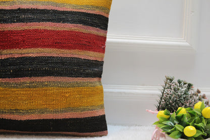 Handmade Kilim Pillow Cover 16x16: Upcycled Woven Rug