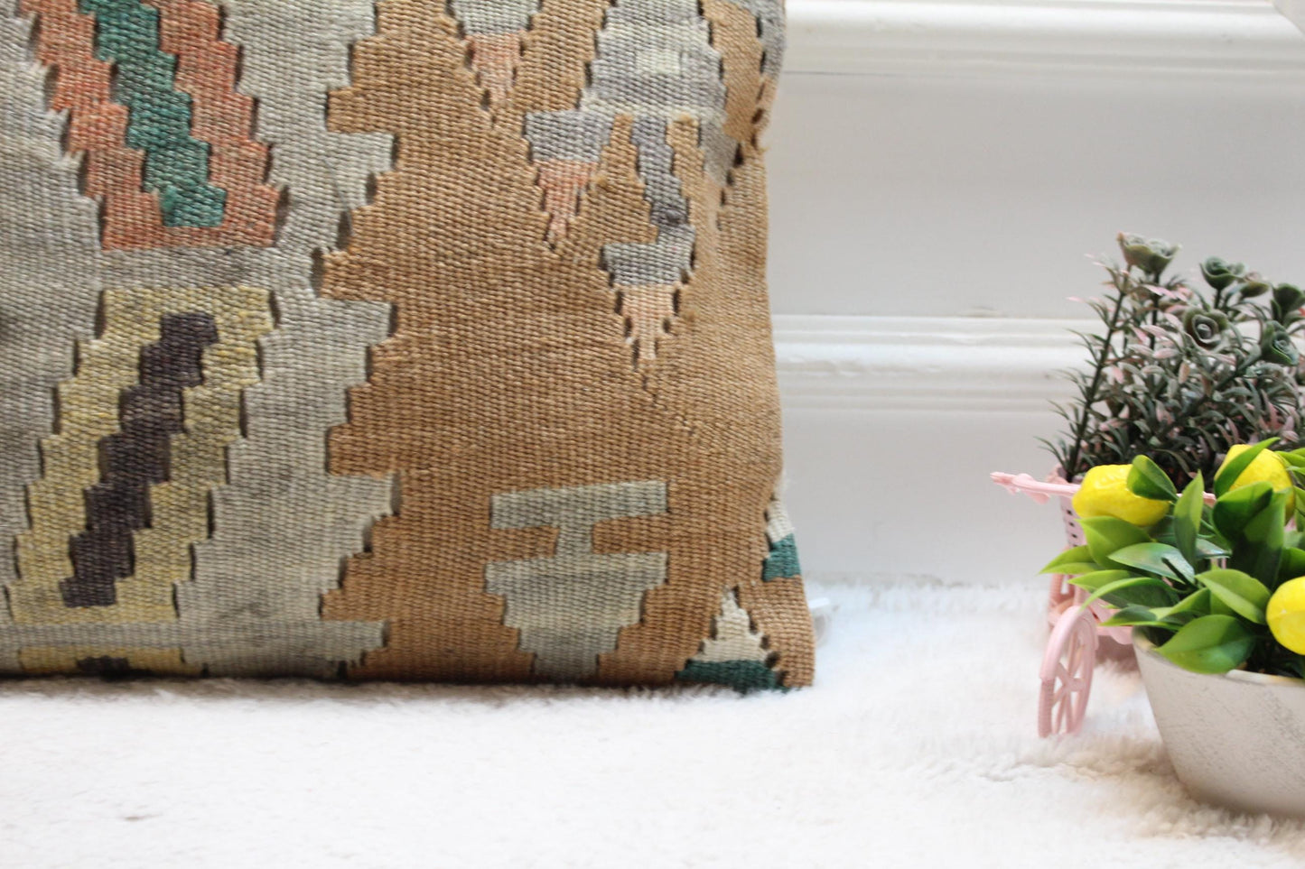 Handmade Kilim Pillow Cover: 16x16 Vintage Geometric Cushion