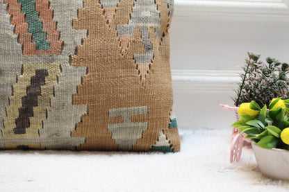 Handmade Kilim Pillow Cover: 16x16 Vintage Geometric Cushion