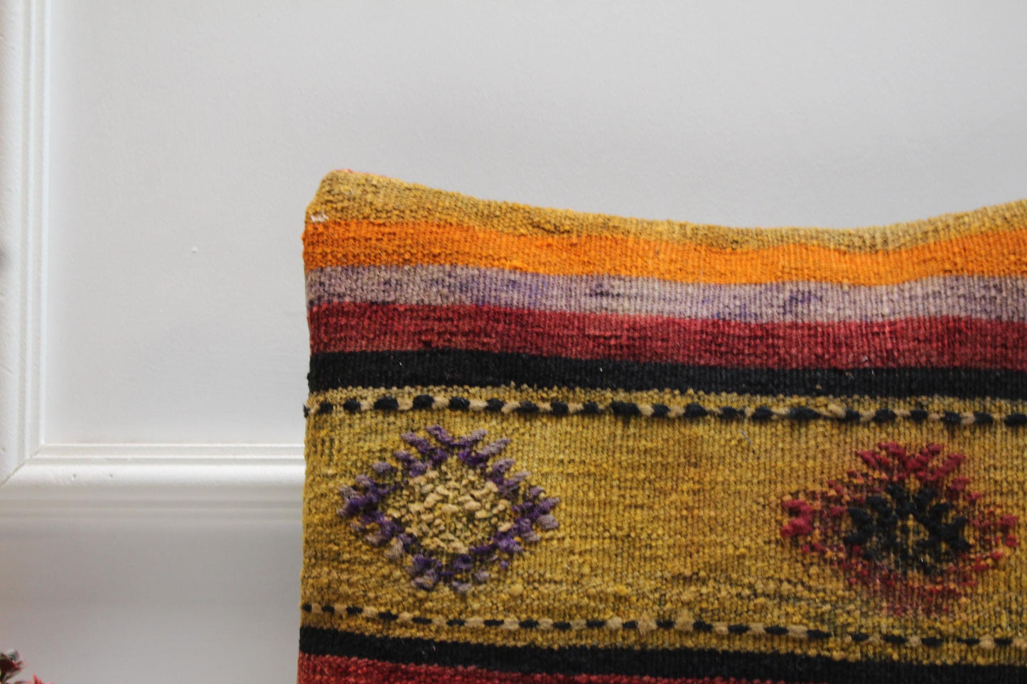 Handmade Kilim Pillow Cover: Upcycled Woven Rug, Rainbow Geometric Design (16x16")