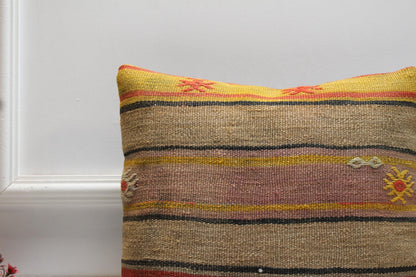 Vintage Kilim Pillow: 16x16 Red Striped Boho Cushion