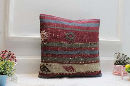 Handmade Kilim Pillow Cover: Purple Woven Accent Cushion (16x16)