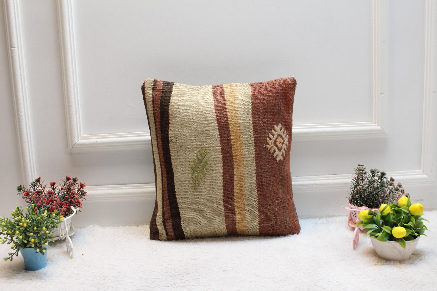 Handmade Kilim Pillow Cover: 16x16 Bohemian Home Decor