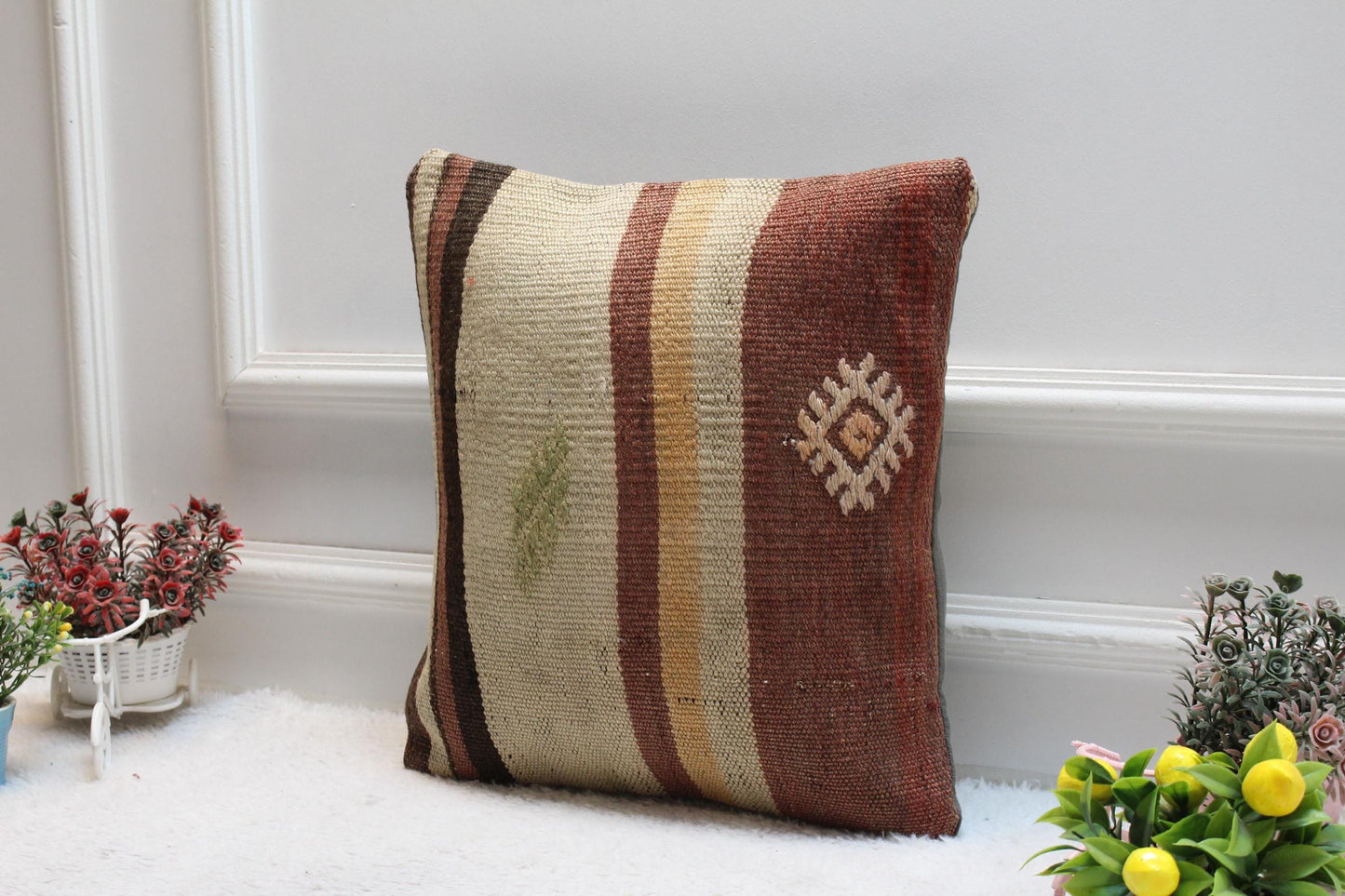 Handmade Kilim Pillow Cover: 16x16 Bohemian Home Decor