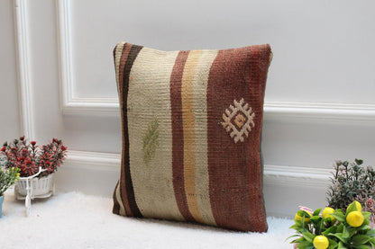 Handmade Kilim Pillow Cover: 16x16 Bohemian Home Decor