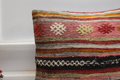 Handmade Kilim Pillow Cover: Striped Boho Accent Pillow, 16x16